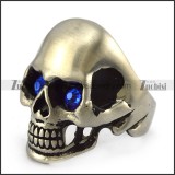Matte Skull Ring with Blue Rhinestone Eyes r004289
