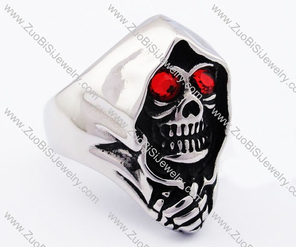 Death Messenger Stainless Steel skull Ring with 2 fiery-red Eyes -JR010202