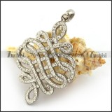 Clear Rhinestone Chinese Knot Pendant in Stainless Steel p003670