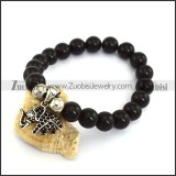 Black Round Bead Bracelet with Steel Elephant Charm b004260