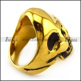 Vintage Gold Plating Steel Skull Ring with Crystal Rhinestone Eyes r004285