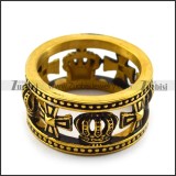 Cross and Crown Hollow Ring in Vintage Gold Plating r004518