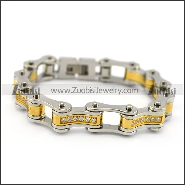 CNC Rhinestones Gold Plating Bicycle Chain Link Bracelet b006152
