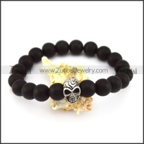 20 Black Beads with 8mm Diameter and One SS Metal Skull Bead b005939