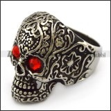 Dark Red Rhinestones Eyes Flower Skull Ring r004303