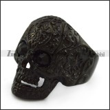 Black Rhinestones Eyes Flower Skull Ring r004309