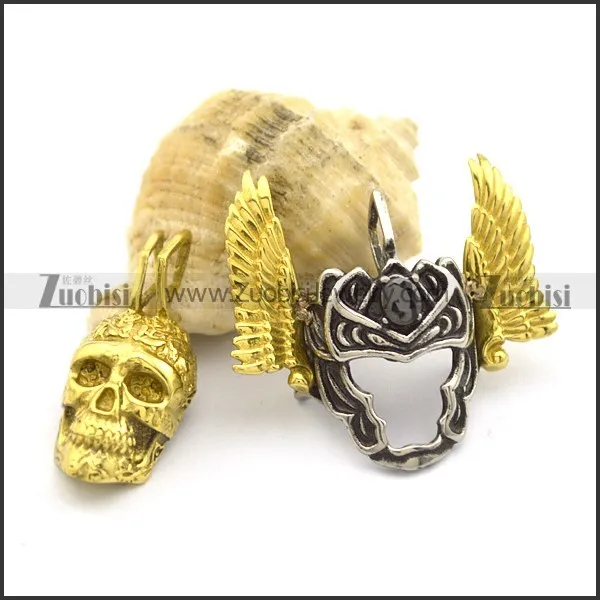 detachable skull head and gold wing pendant p002033