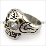 Solid Back Skull Ring with Zircon Eye and Tobacco Pipe r004914