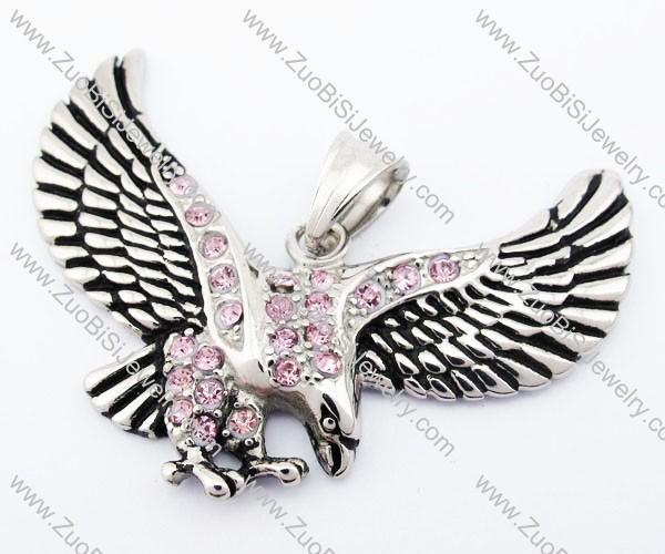 Stainless Steel Eagle Pendant with pale Pink Crystal - JP420006