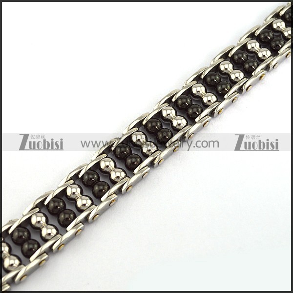 2 Steel Balls 1 line in Silver and next in Black Bike Bracelet b003993