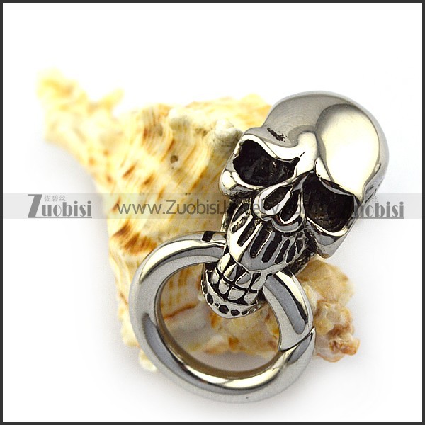 skull end cap and spring ring for round leather cord or chain a000346