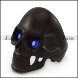 Dark Blue Rhinestones Eyes Black Skull Ring r004297