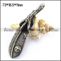 Large Mens Stainless Steel Feather Pendant p003491