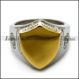 golden stainless steel blank shield face signet ring with silver ring set r005212