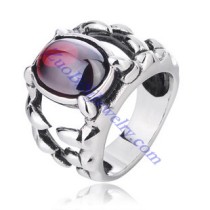 Red Oval Stone Ring in 316L Stainless Steel for Custom Order Only -JR350024