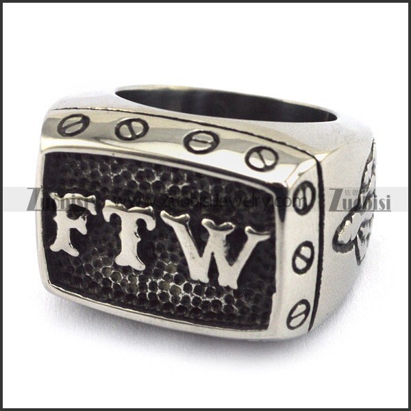 Antique Men Stainless Steel FTW Biker Ring Outlaw Middle Finger r003571