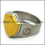 matte steel blank signet ring with golden shield face r005211