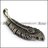 Carbon Black Rhinestone Feather Pendant in Stainless Steel p004215
