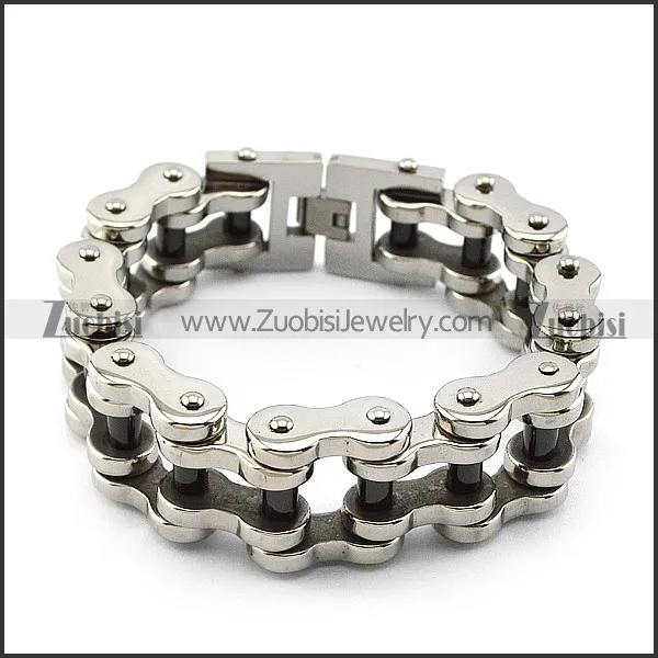 25MM Wide Stainless Steel Bike Link Chain Bracelet with Black Tube b005407