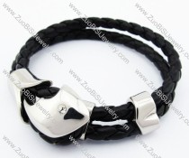 Stainless Steel 2 Lines Leather Bracelet - JB400040