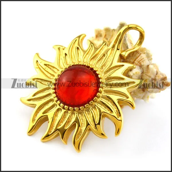 ruby stone sun shaped pendant 316L stainless steel jewelry for women 18k gold p005715