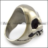 Dull Polish Stainless Steel Skull ring with 2 Dark Black Rhinestone Eyes r004286