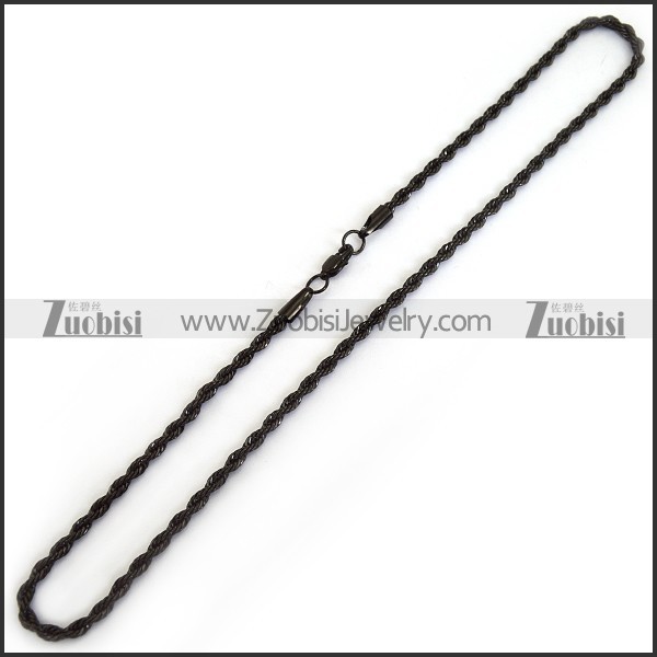 Black Round Twisted Rope Chain in 4mm Wide 51cm Long n001401