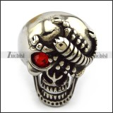 Red Eye Stainless Steel Skull Ring with Scorpion r004321