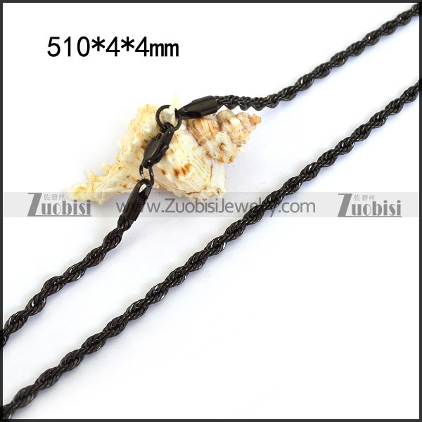 Black Round Twisted Rope Chain in 4mm Wide 51cm Long n001401