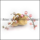 Unique Leaf Shaped Earring with Pink Plastic Pearls e001147