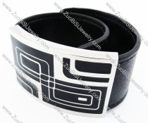 Stainless Steel Black Leather Bracelet - JB400028