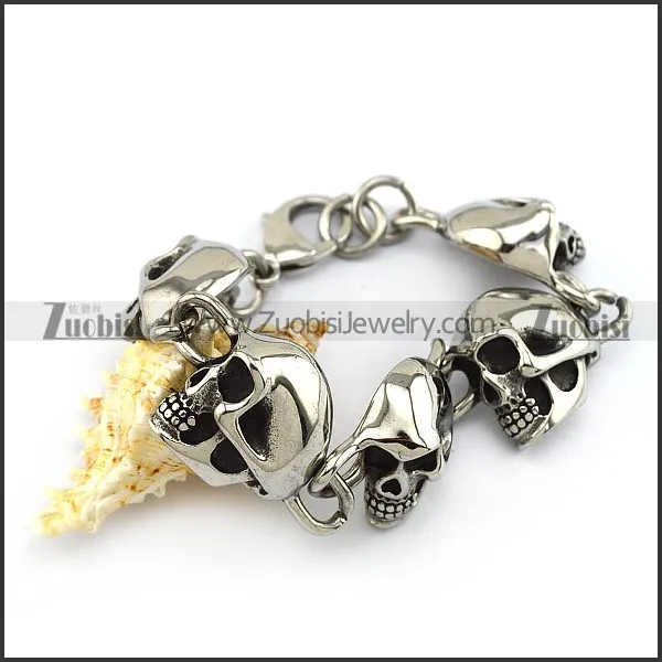 5 Unique Stainless Steel SKull Head Bracelet b005285