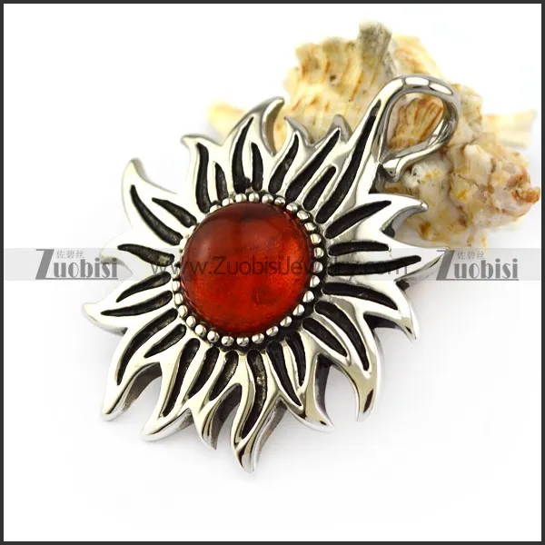 ruby stone sun shaped 316L stainless steel pendant for women p005714
