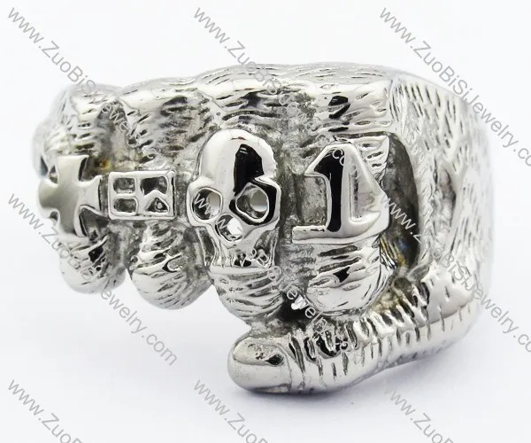 Stainless Steel Fist Ring Plus Skull -JR330015