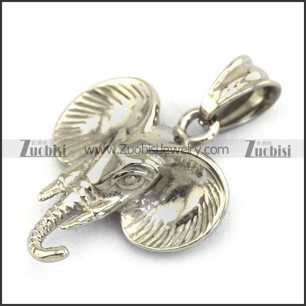 Silver Stainless Steel Elephant Head Pendant p003386