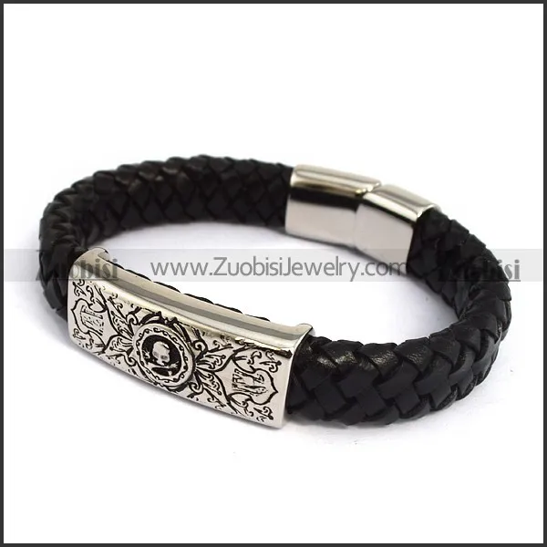 genuine leather bracelet in stainless steel b001931