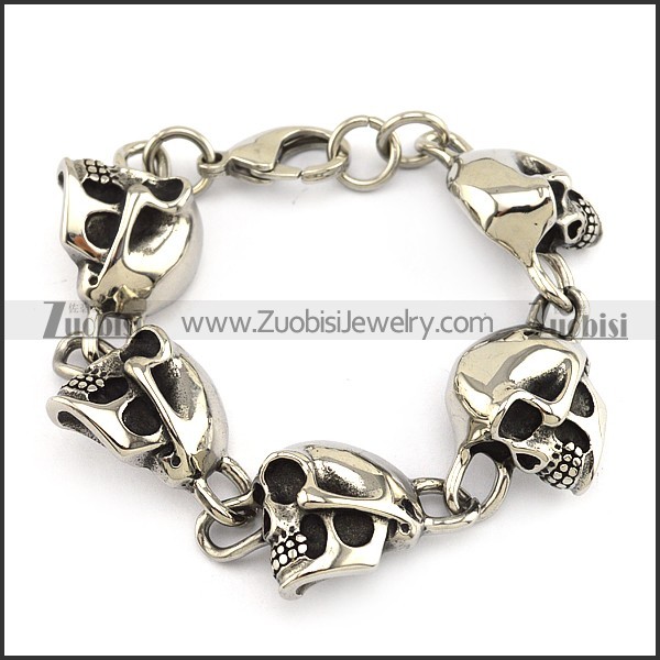 5 Unique Stainless Steel SKull Head Bracelet b005285