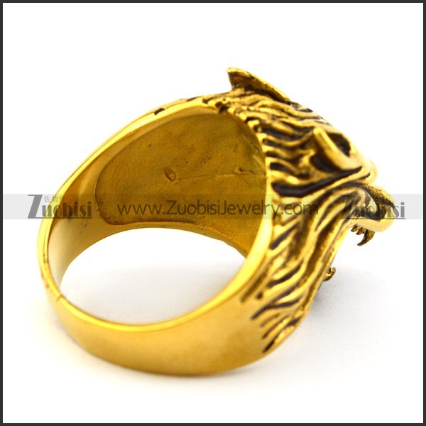 Golden Wolf Head Ring r004883
