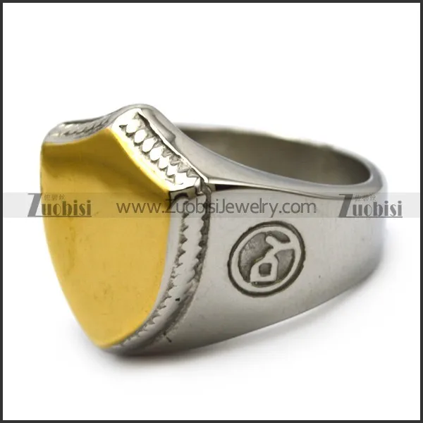 golden stainless steel blank shield face signet ring with silver ring set r005212