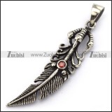 Red Rhinestone Stainless Steel Paw Feather Charm p004216