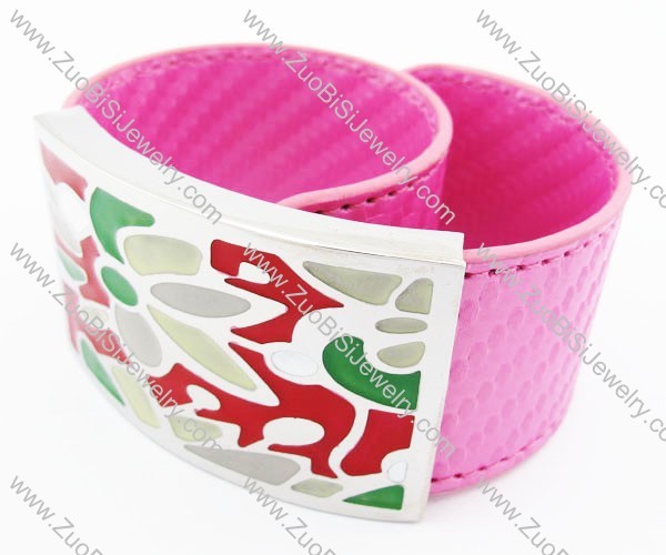 Stainless Steel Pink Leather Bracelet - JB400033