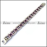 Silver Stainless Steel Bicycle Chain Bracelet with Purple Piece b004131