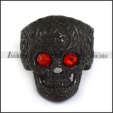 flame red eye black flower skull ring r002000