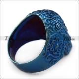 Clear Rhinestone Eyes Flower Skull Ring in Shiny Blue Plating r004312