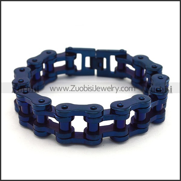 Blue Plating Stainless Steel Bicycle Chain Bracelet for Bikers b004822