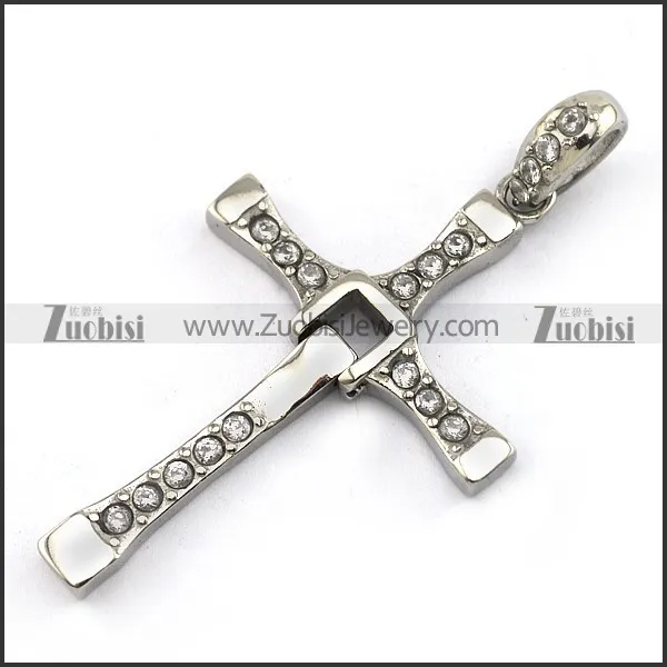 Rhinestones Steel Cross Pendant p002964
