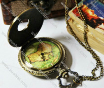 Map Pocket Watch Necklace Chain -PW000249