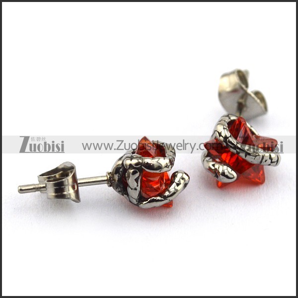 Clear Red Star Diamond Earring Stud with a Snake e000678