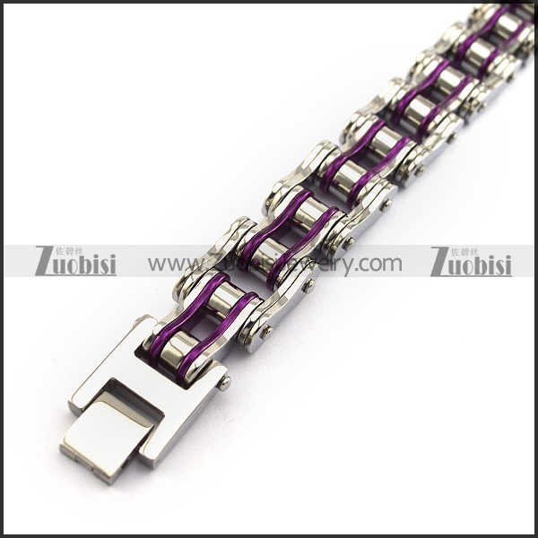 Silver Stainless Steel Bicycle Chain Bracelet with Purple Piece b004131