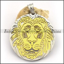 Stainless Steel Pendant with Gold Plated Lion Face p003259